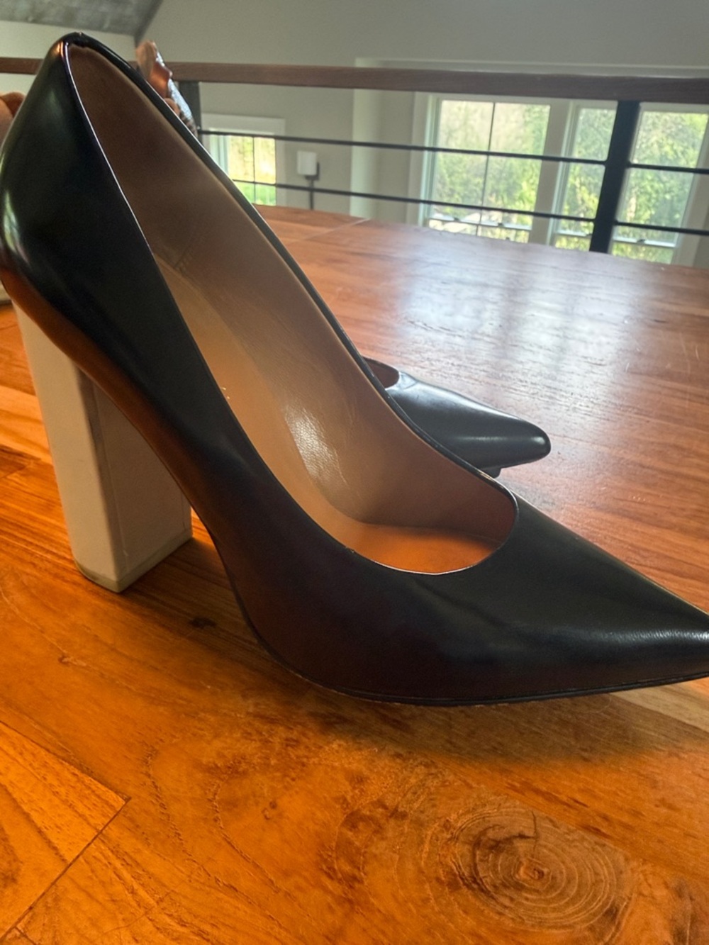 Phillip Lim Black Pointed Toe Pumps with Contrasting White Block Heel size 6.5